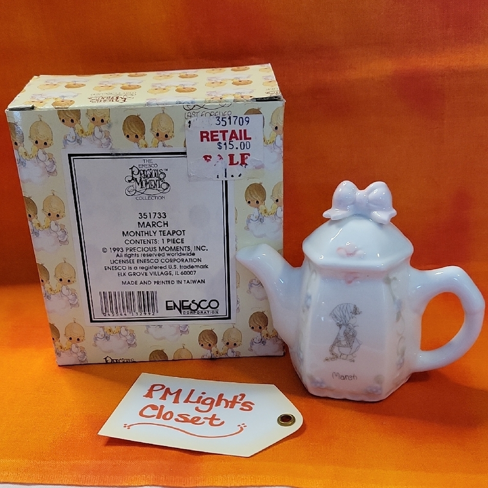 Precious Moments March Mini Teapot Figurine with Box